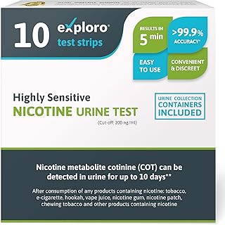 Highly Sensitive Nicotine Test - Detects Nicotine Metabolite Cotinine in Urine for up to 10 Days - Accurate Results in 5 Minutes - 10 Strips with Cut-Off Level of 200 ng/ml