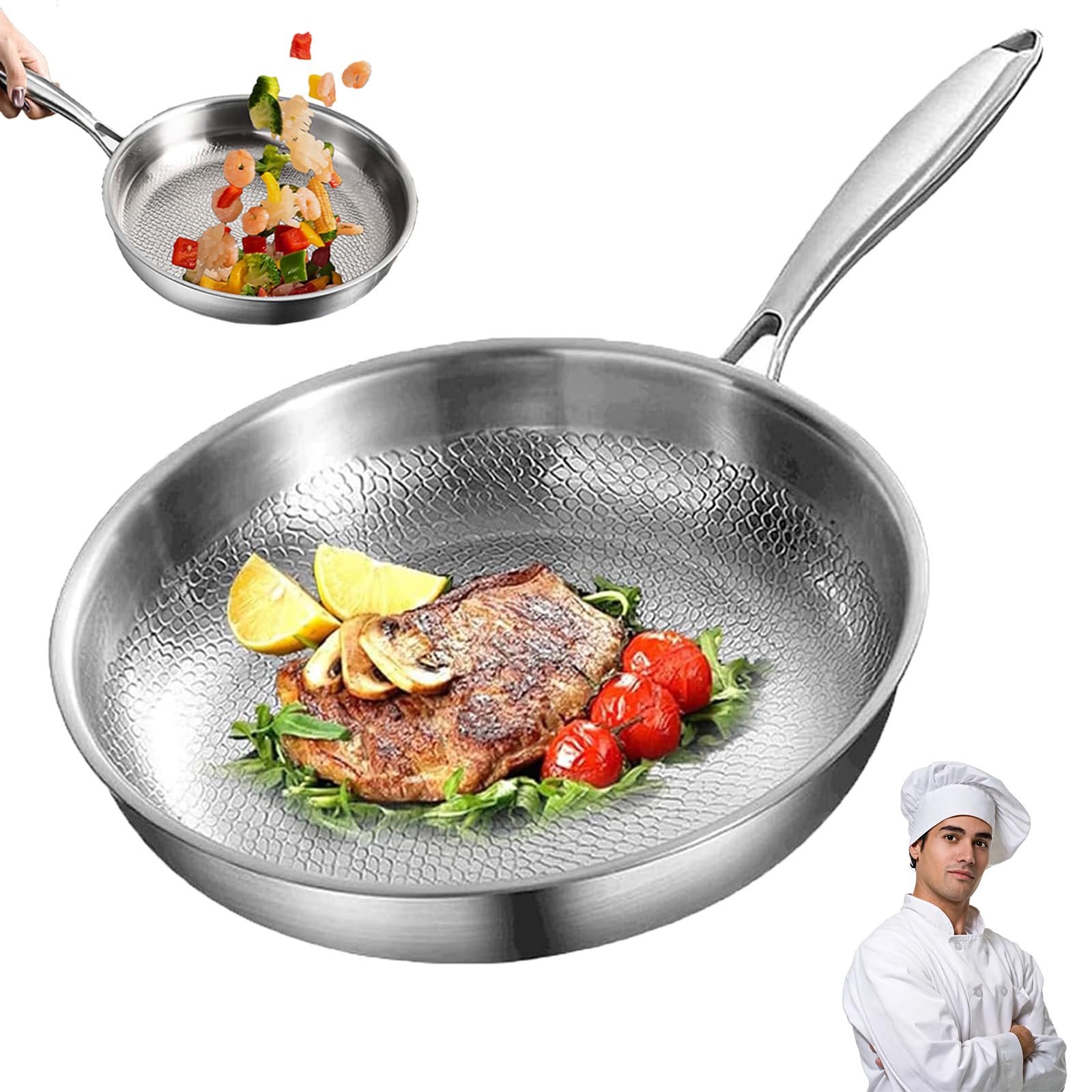 Padelle Titanio Puro, Titan Pfanne Unbeschichtet with Lid and Spatula, Padella in Titanio for Kitchen and Camping, Uncoated Frying Pan, Pro Hammered Non-Stick Pans for Any Hob (Senza Coperchio, 26cm)
