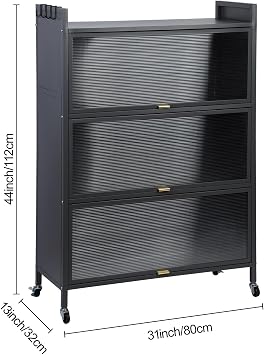 4-Tier Kitchen Storage Cabinet with Visible Doors, Modern Bakers Rack, Standing Kitchen Shelf for Kitchen Appliances