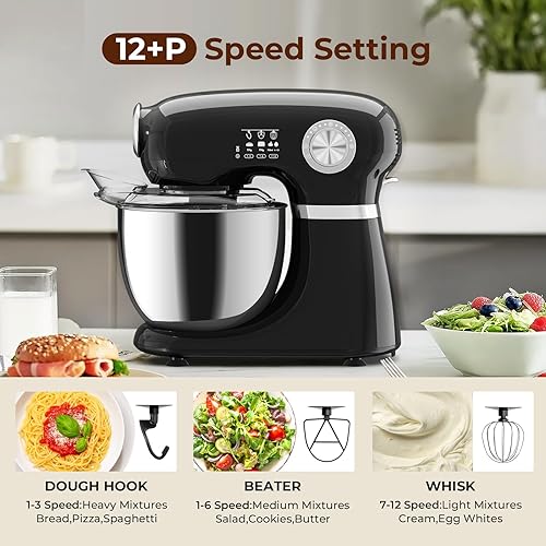 Miniatura 2 de Batidora de pie con 12 velocidades, batidora eléctrica de 5.3 cuartos de galón con cabezal inclinable, batidora de cocina para uso diario con