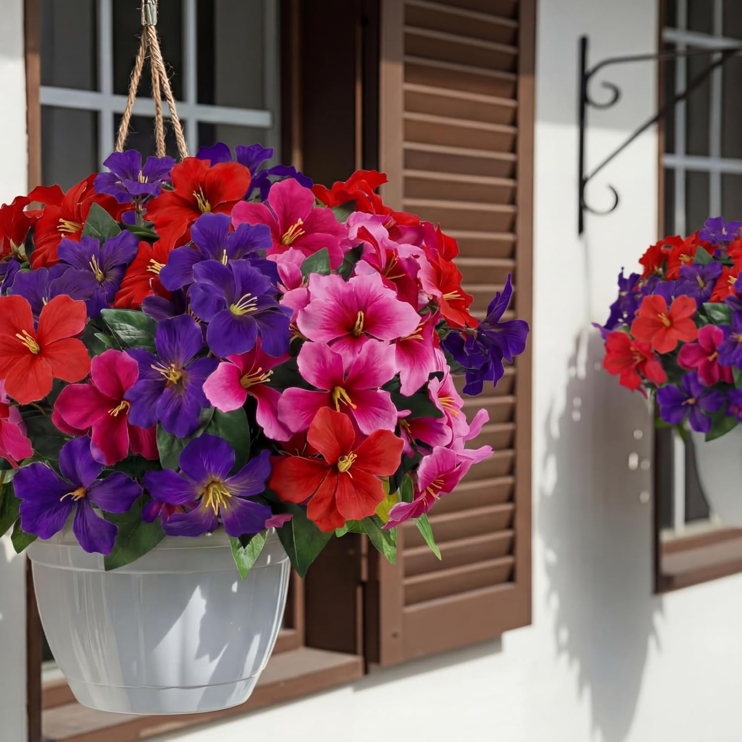 Suncalla 6 Bundles 11 Heads Artificial Azalea Flower Bouquet 14.2 Inches Realistic Faux Flowers Plants for Outdoor and Home Decor for Porch, Patio, Garden, and Window Walkways(Red,Rose Red, Purple)