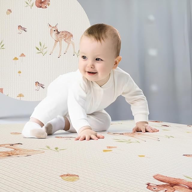 Bubzi Co Non Toxic Large Baby Play Mat for Floor, Padded Tummy Time Mat for Babies Learning to Walk or Crawl, Thick Foam Nursery Playroom Rug 0 6 12 Months