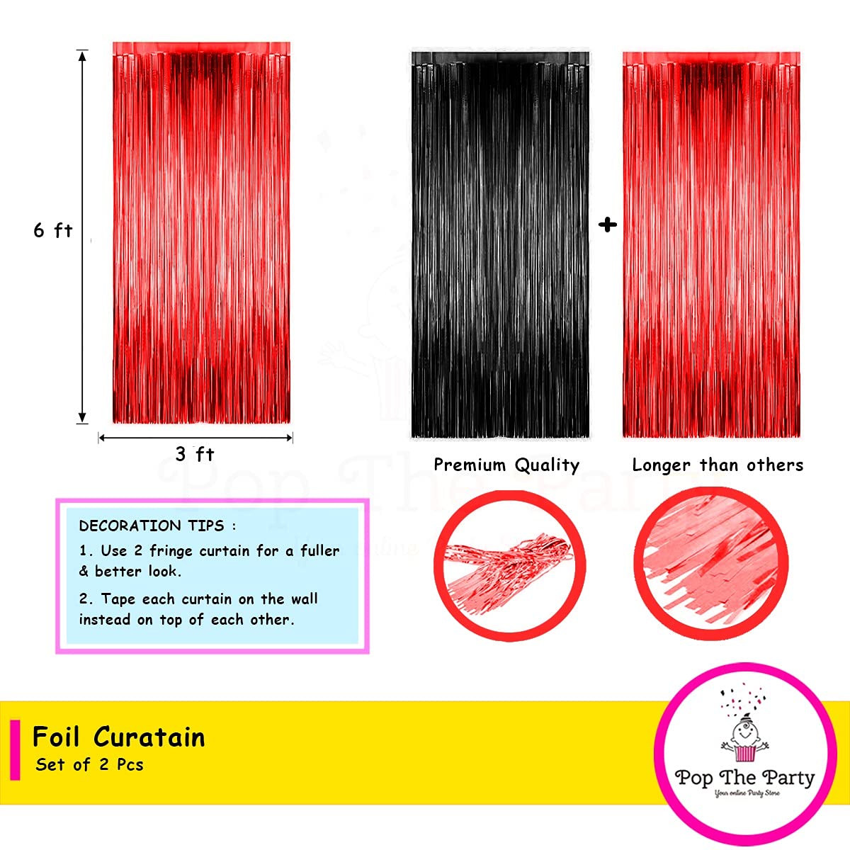 Pop The Party Foil Curtain for Party Decoration 6ft x 3ft Size - Set of 2 (Black Red) - Image 2 thumbnail