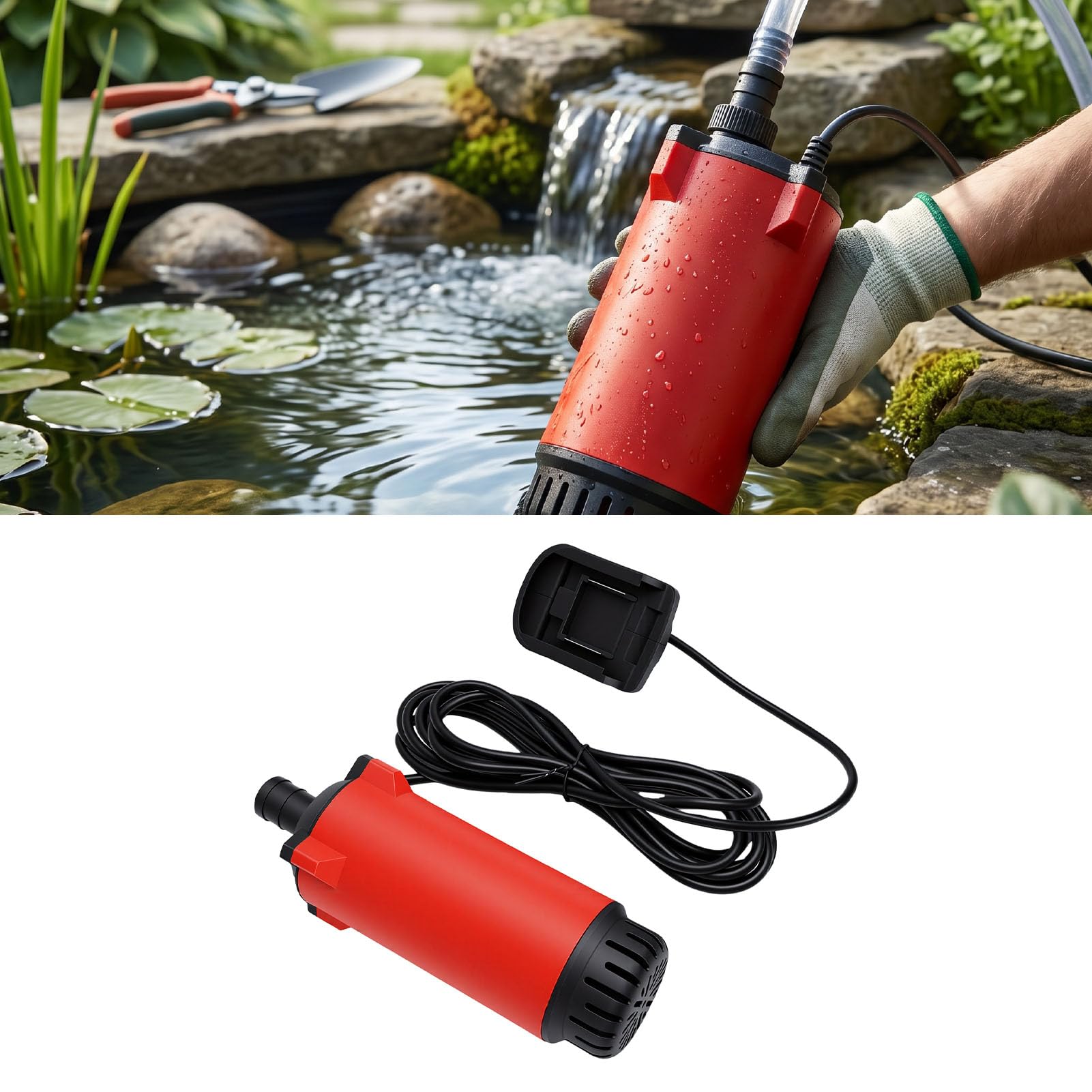 FTVOGUE Bezprzewodowa Pompa Głębinowa Litowo-jonowa, 120 L/h, Głowica 16,4 Stopy, średnica Zewnętrzna 19 Mm