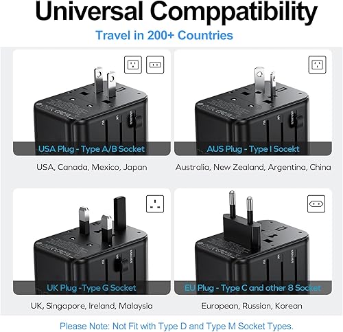 Miniatura 4 de JMFONE Adaptador de viaje universal con GaN 100W, adaptador de enchufe de corriente internacional de 5 puertos 4*USB C+1*USB A y múltiples tomas AC,
