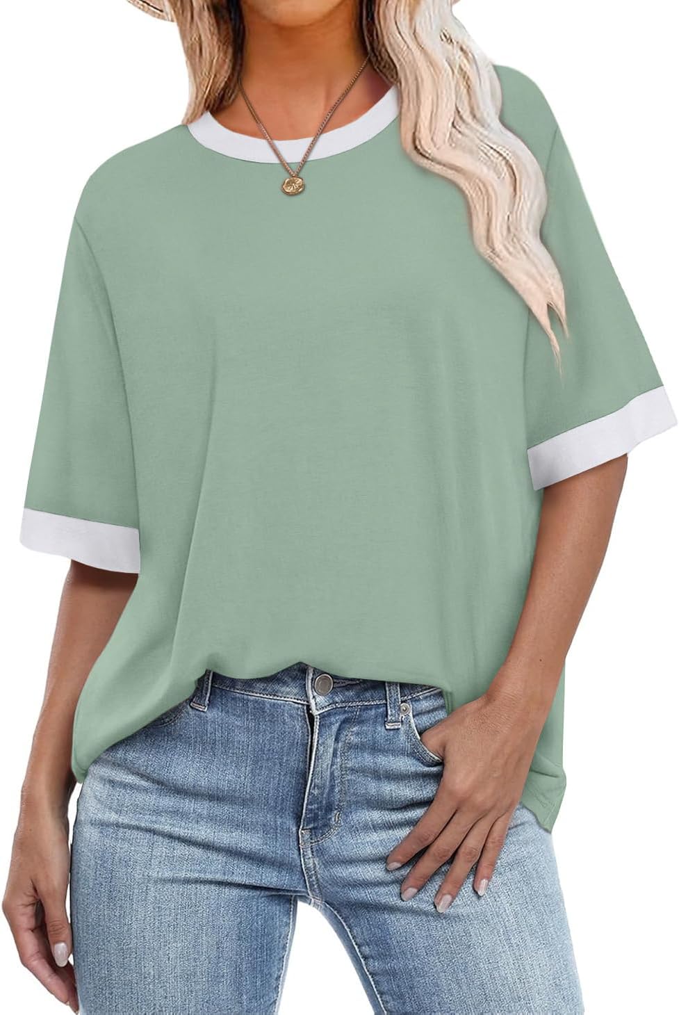 OFEEFAN Summer Tops for Women 2026 Short Sleeve Shirts Dressy Casual Crew Neck Tshirts Fashion