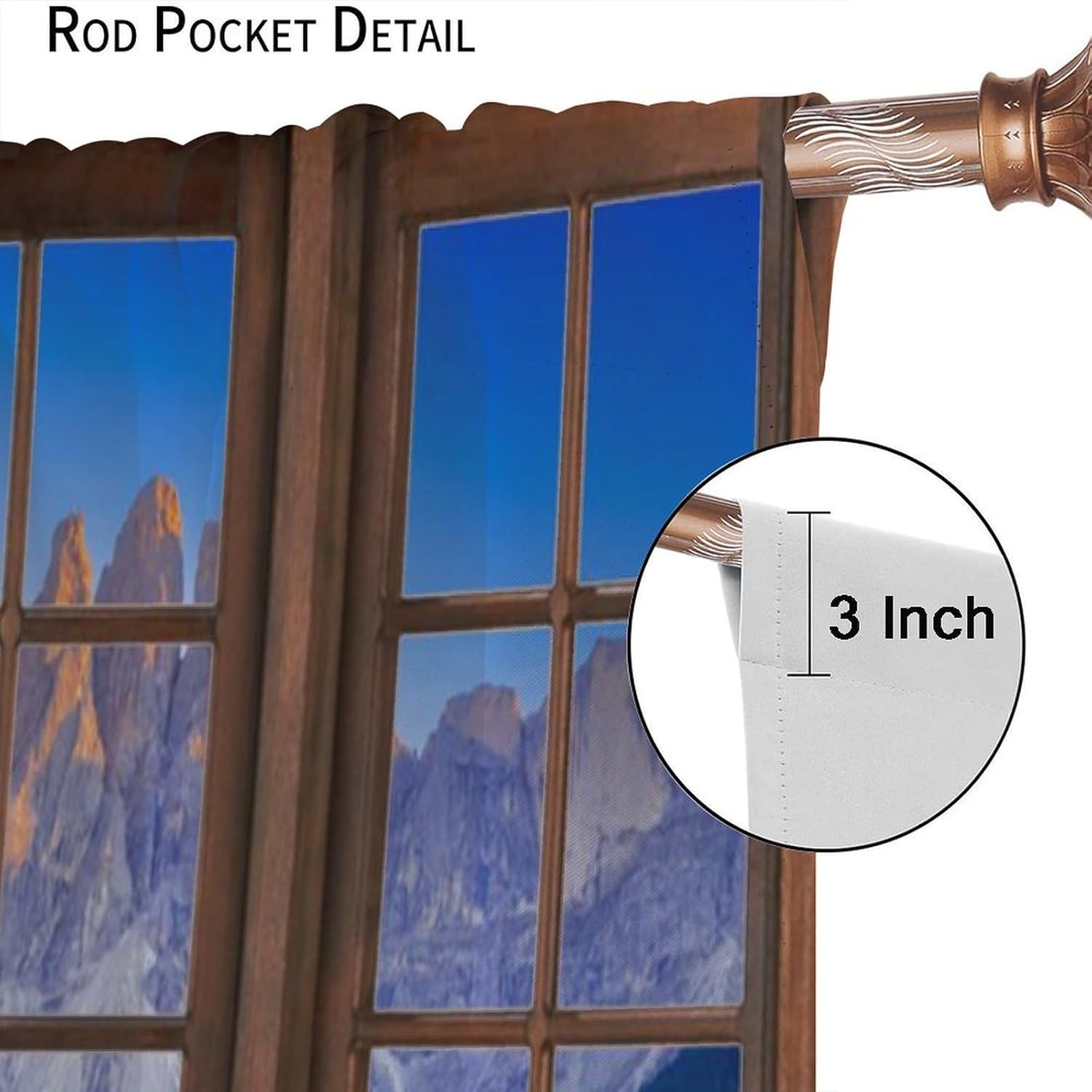 Western Rustic Landscape Curtains, Wooden Window Forest Mountain Nature Plants Window Treatments for Bedroom Living Room Kitchen Drapes Rod Pocket 2 Panels 42x63 Inch