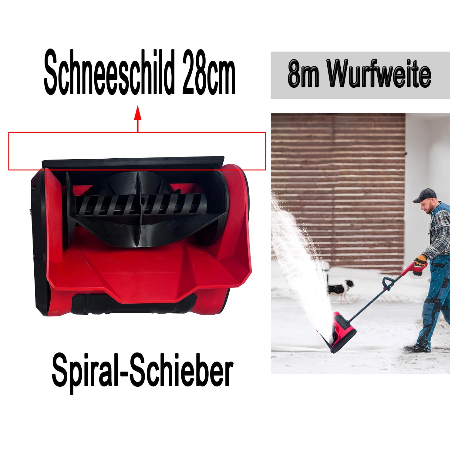 Hooha Akku-Schneefräse Kein Benzingeruch Handlich Leicht zu warten Abnehmbar Schneefräsen Kabellose Snow Removal Shovel | 8m Wurfweite | Arbeitsbreite 32 cm | Schneehöhe 15cm | 21V 2.0Ah x 2 Akkus