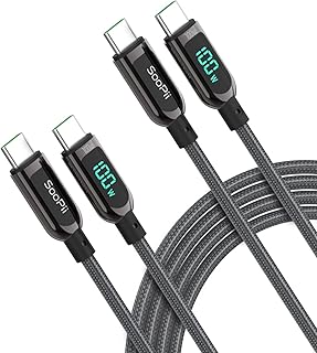 SooPii USB C to USB C Cable,[1.2M,2 Pack],Nylon Braided Type-C Cable,100W PD Fast Charging Cable with LED Display for lPhone 15/15 Pro,lPad Air, MacBook Pro, Samsung Galaxy S23/S22 (Grey)