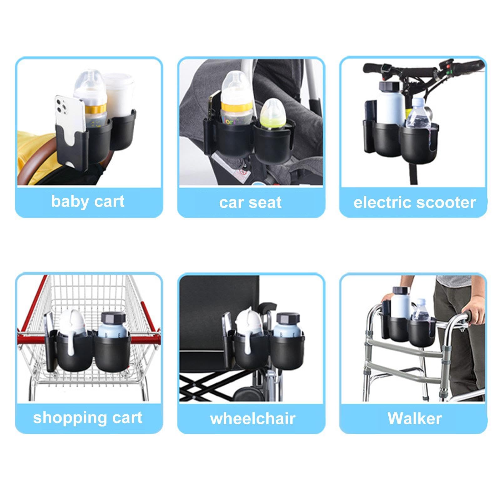 Tasse de Poussette et Support de téléphone - Porte-gobelet 3 en 1 avec Pince,Porte-gobelet Universel antidérapant, sécurisé et Stable, pour Poussette, Fauteuil Roulant, Scooter, Marcheur Zorq