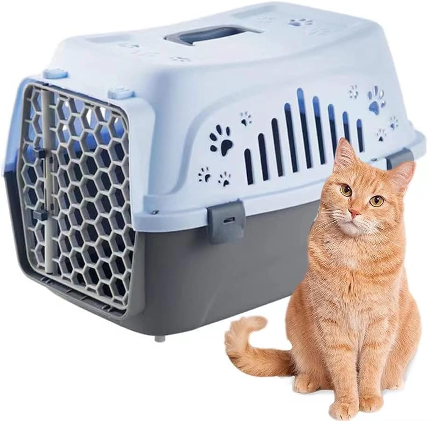 Pet Carrier Cat Cage Travel Kennel Airline Approved Box with Door for Indoor Oudoor Car Small Kitten Puppy Dog Sleeping (Blue)