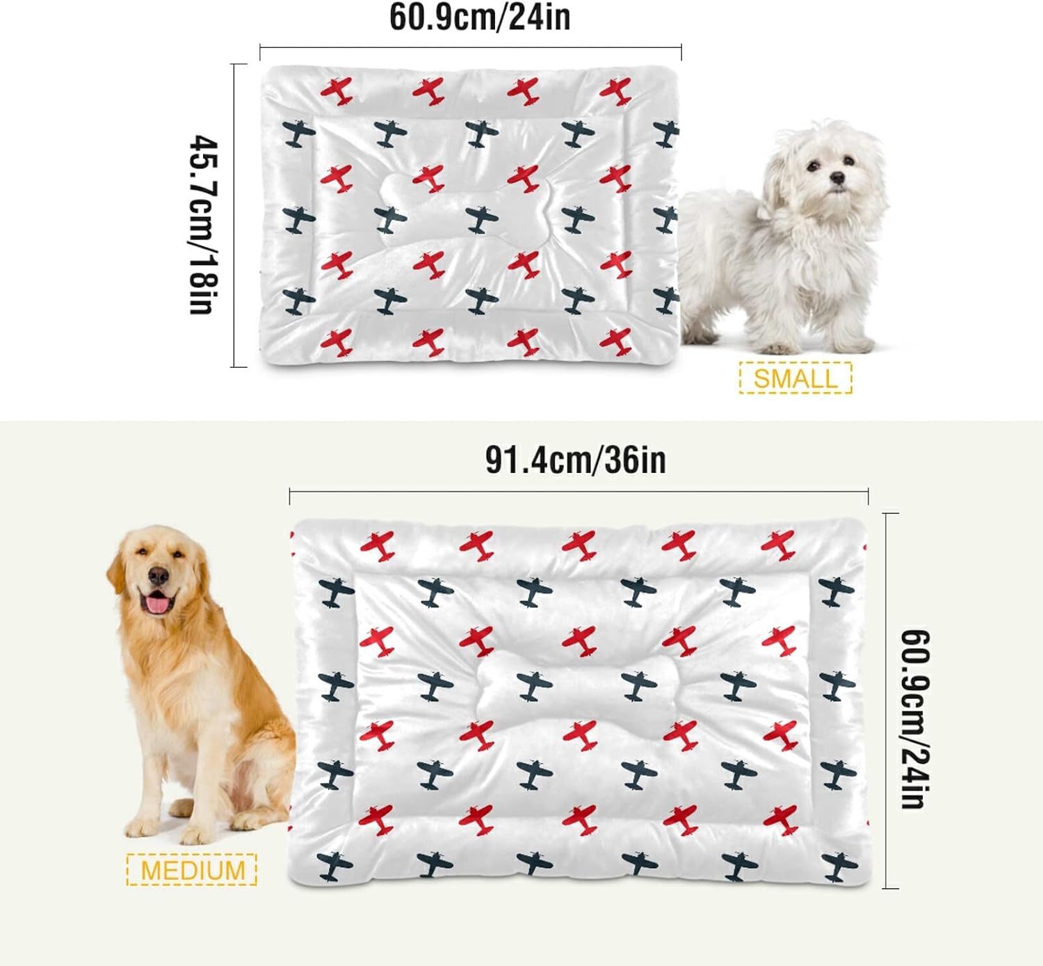 review xigua Colorful Airplanes Rectangle Dog Bed Cat Bed, Soft Comfortable Machine Washable Pet Bed for Small Medium Large Dogs, 18