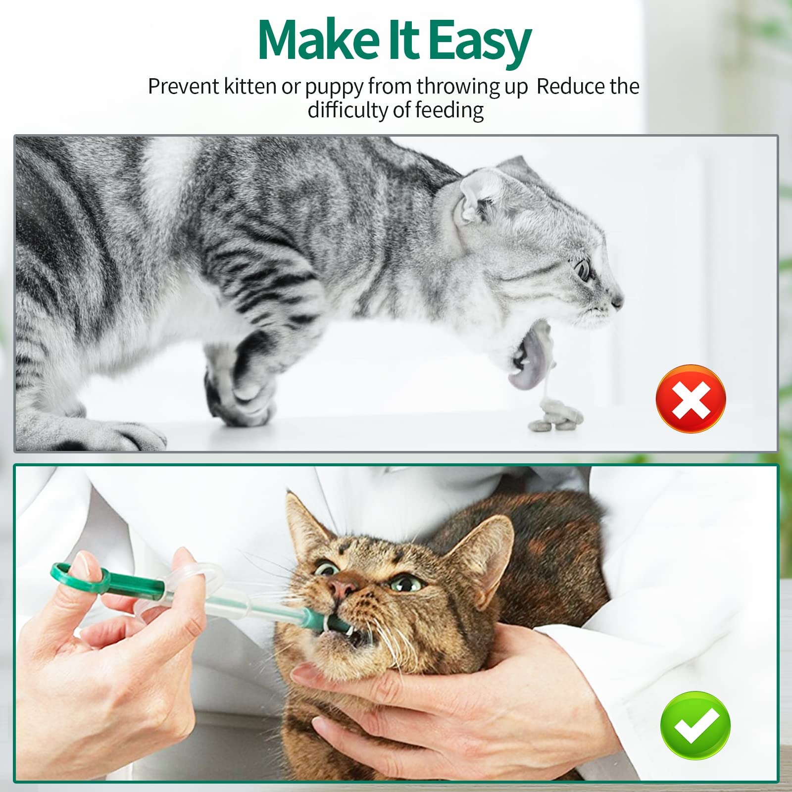 2 Pieces Pet Pill Dispenser Medicine Shooter Feeder Pill Plunger Popper for Small Cat Dog Soft Tip Tablet Syringe Pusher Animal Silicone Medicine Feeder Feeding Accessories (Green/Blue) - Image 2