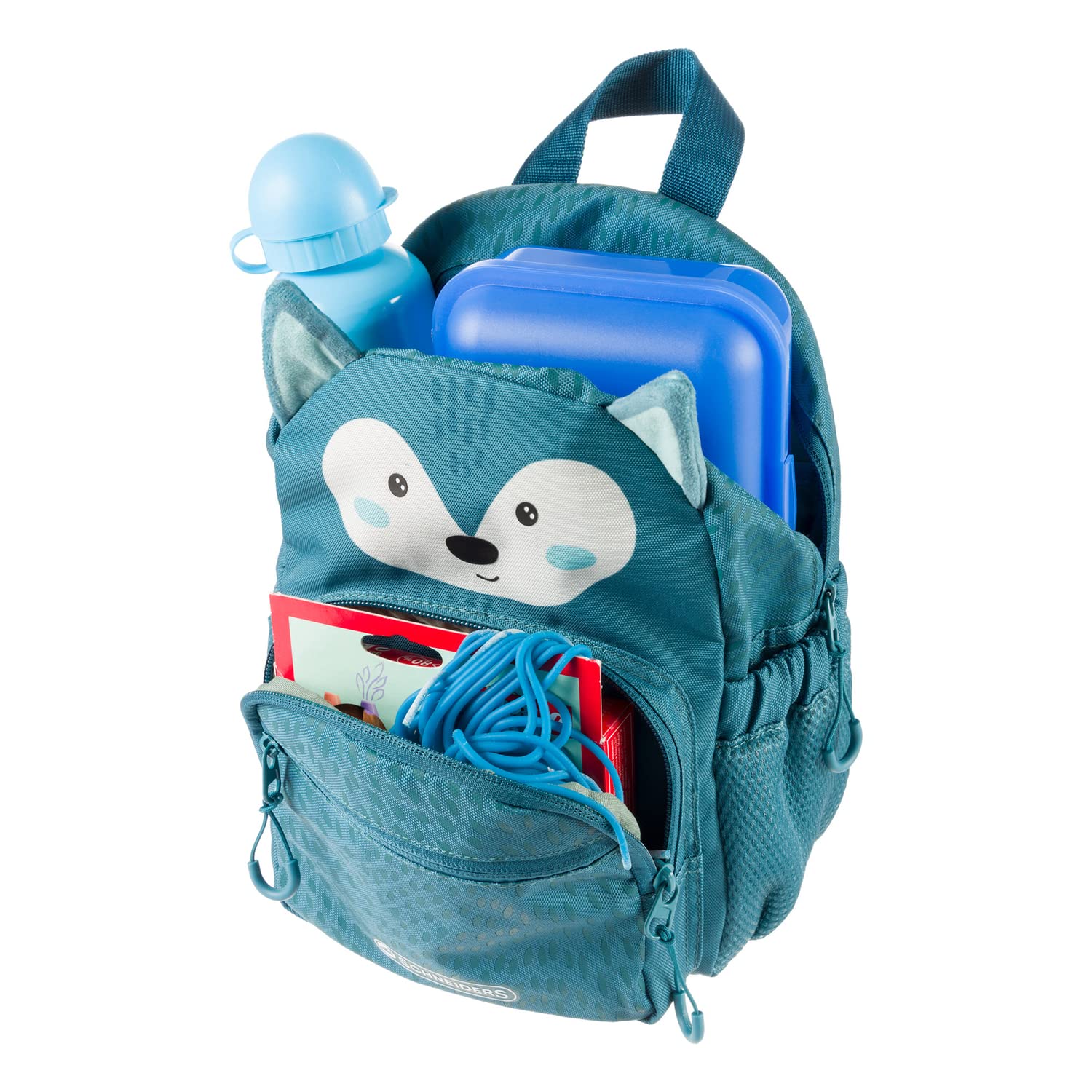 Schneiders 49460-064 - Sac à dos pour enfants Mini Wolf, env. 18,5 x 27 x 11 cm, sac à dos pour enfants d'un volume de 6 litres, 2 compartiments et 2 poches latérales, bleu