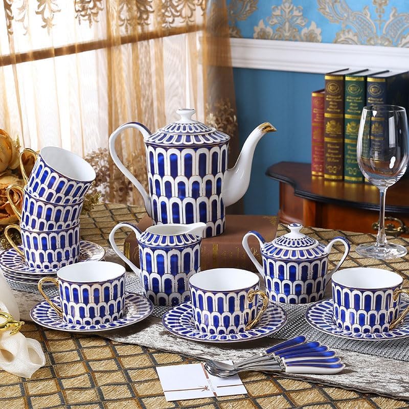 European Bone China Coffee Sets Afternoon Tea Flower with Gold Rimmed Ceramic Set