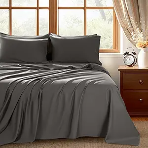 Shilucheng 100% Egyptian Cotton King Size Sheets Set - 1000 Thread Count,Luxury Cotton Bed Sheets,Breathable & Cooling Bedding and Pillow Cases, 16 Inch Deep Pocket - 6 Piece (Dark Grey, King)
