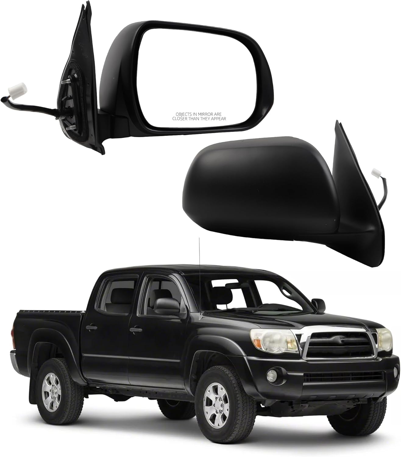 Dasbecan Passenger Side Mirror Compatible With 2005-2011 Toyota Tacoma Right Mirror With Manual Folding/Power Glass Replaces# TO1321256 Matte Black (3pins)