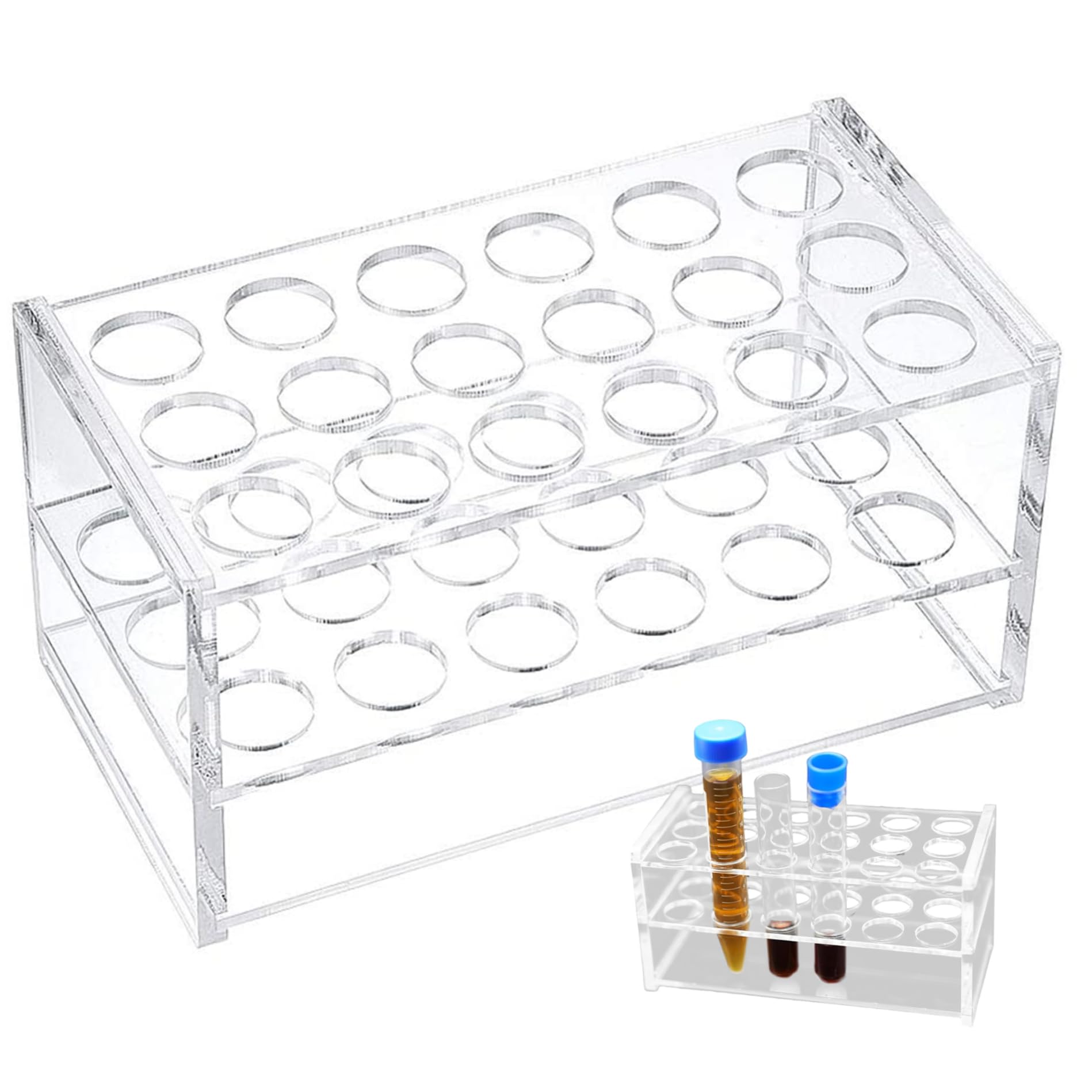 Test Tube Rack with 18 Hole 10ml/15ml Transparent Organic Glass Test Tube Holder Stable & Smooth Holder Rack for Phlebotomy, Laboratory, Experiment