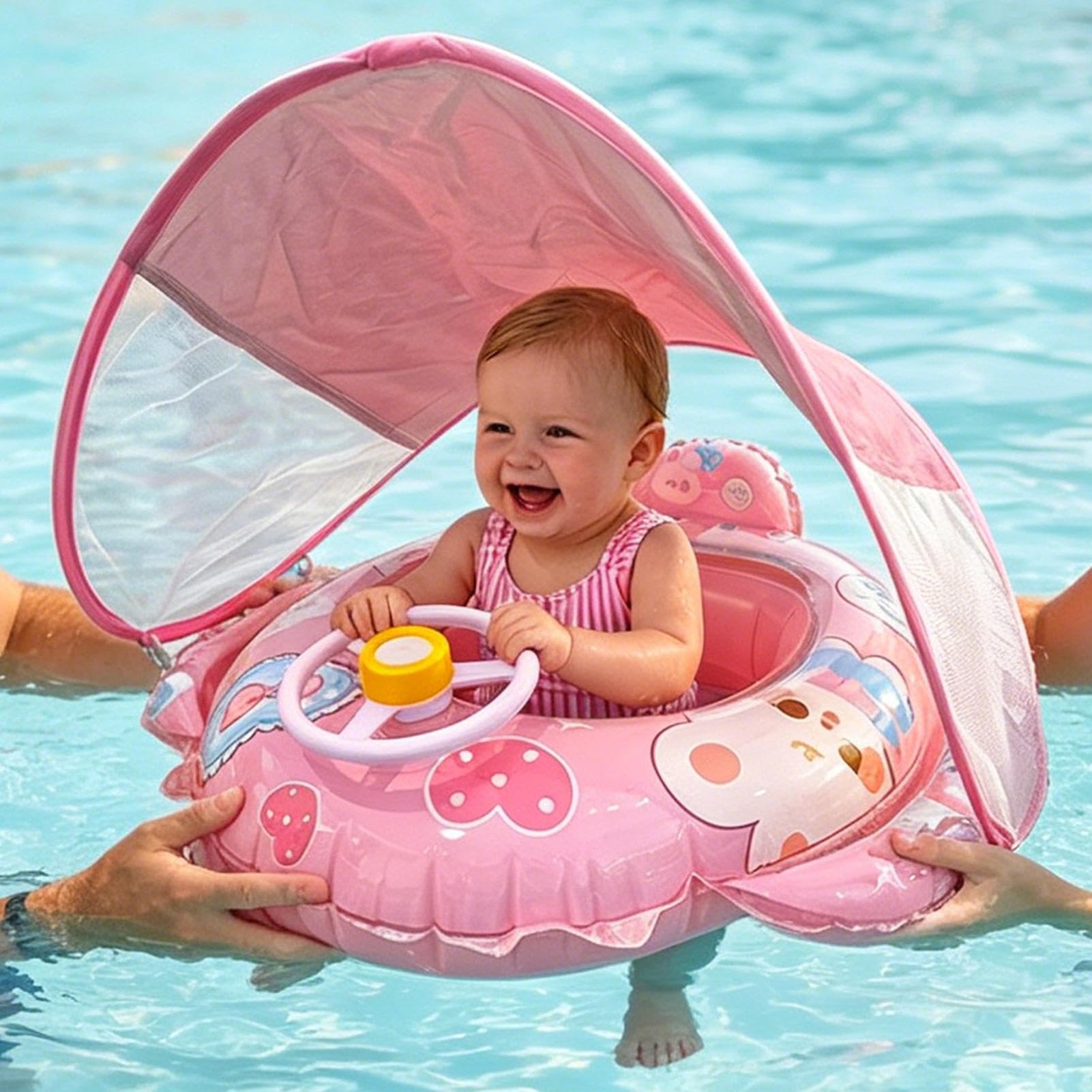 Anello Da Nuoto Per Bambini - Con Doppio airbagss E Tettuccio Parasole UPF50+, Seggiolino Gonfiabile Regolabile, Aiutos Per Nuotares E Nuotares Per Bambini Da 3 A 48 Mesiss, Stabile Piscina