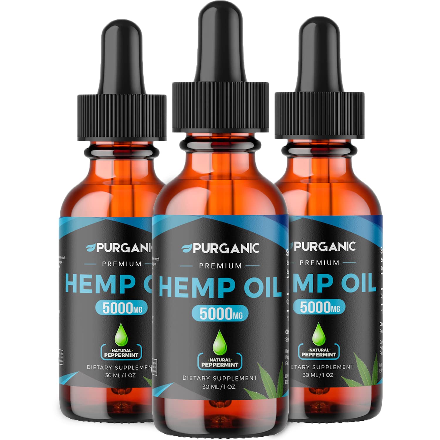 (3-Pack) Purganic Natural Hemp Oil - 30,000 - Made in USA - Natural Peppermint Flavor