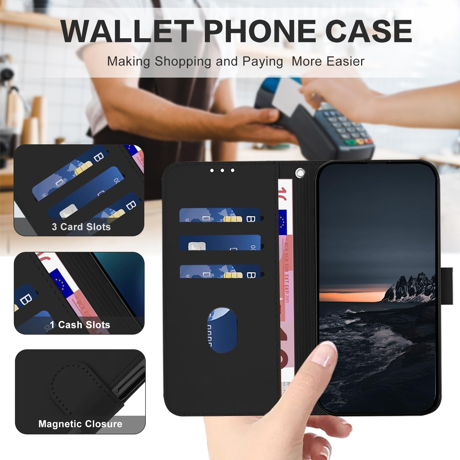Etui do Samsung Galaxy S20 FE 5G/4G, etui premium ze skóry PU, otwory na karty; etui na portfel, odporne na wstrząsy etui ochronne do Samsung S20 FE 5G/4G (czarne)