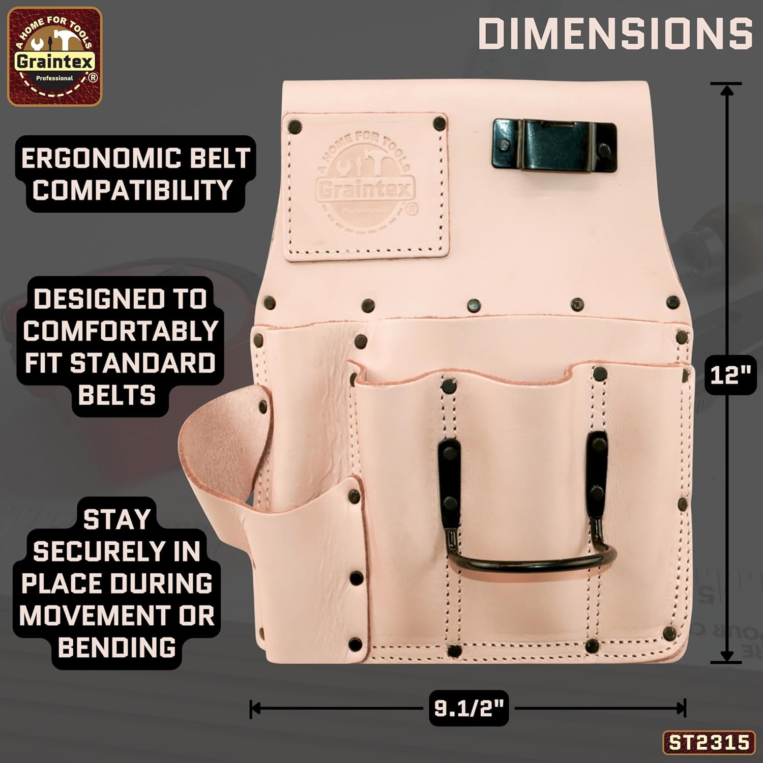 Graintex Drywall Pouch Heavy Duty Top Grain Leather, Steel Hammer Holder, Drywall Tool Belt, Framers Tool Pouch, Construction, Carpenter, Electricians, Ideal for Tradesmen