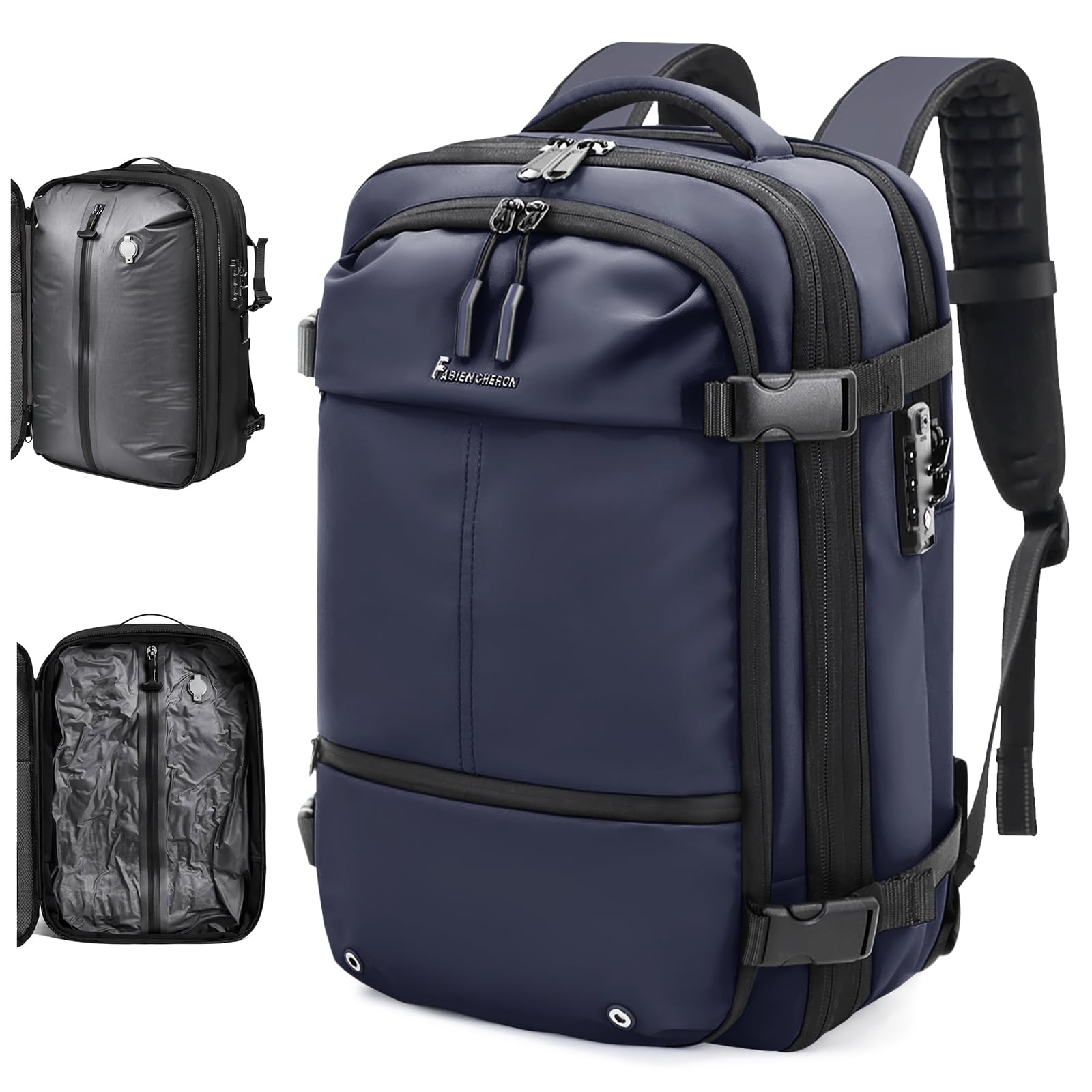 FABIEN CHERON Travel Backpack with Vacuum System,60L Expandable Vacuum Backpack Travel with TSA Lock,17.3 inch Laptop Backpacks Vacpack Backpacks with