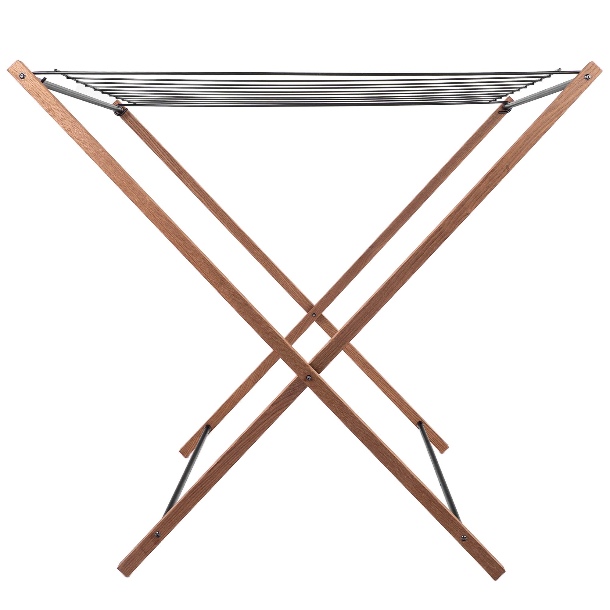 KADAX Wäscheständer aus Holz, 7m² Trockenfläche, 98 x 89 cm, klappbarer Standtrockner zum platzsparenden Trocknen von Kleidung, Handtüchern & Bettwäsche, Stabiler Wäschetrockner