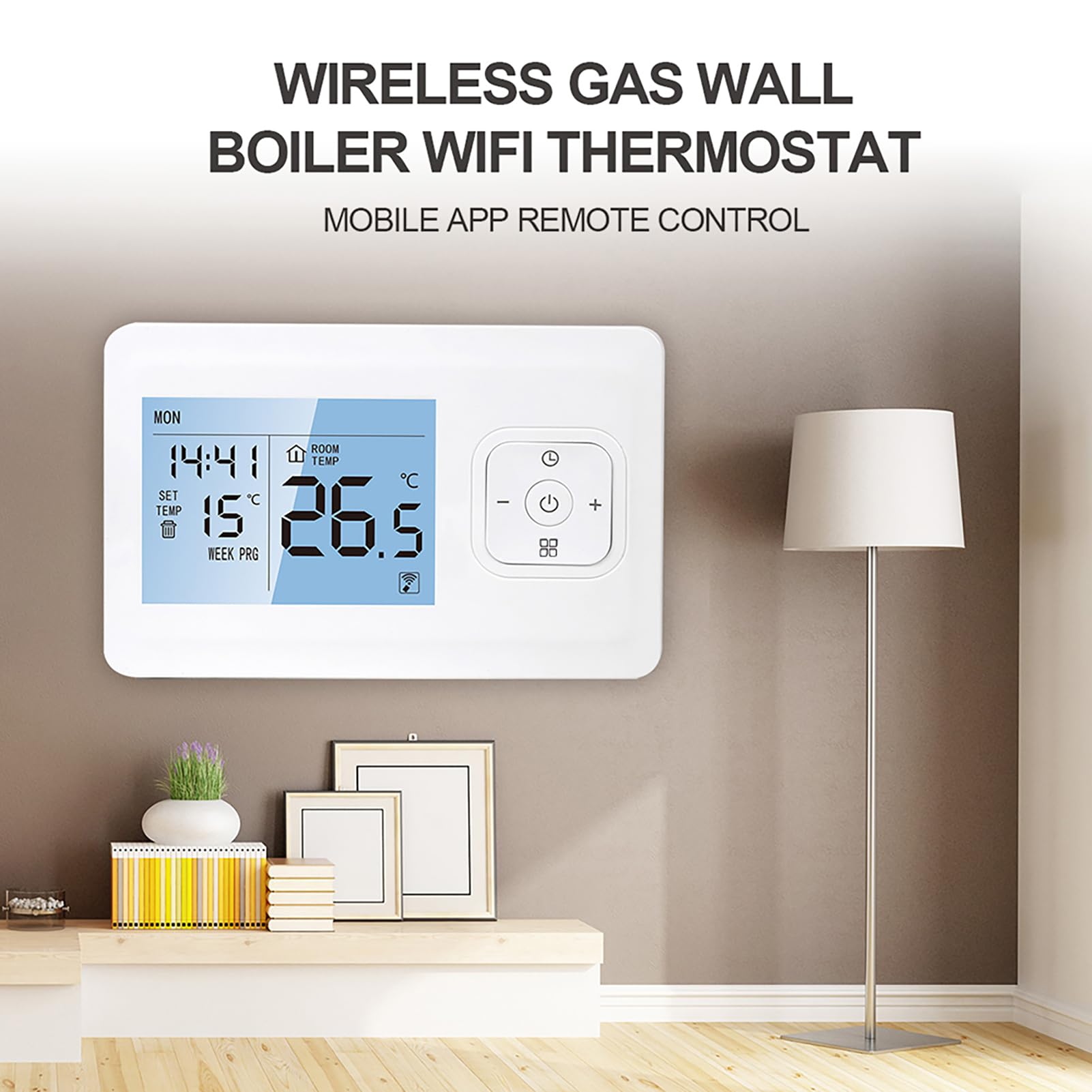 Controlador de Temperatura programable con termostato Inteligente WiFi con Receptor RF, Soporte de Pared para Mesa, Control de Voz por aplicación para calefacción de calderas de