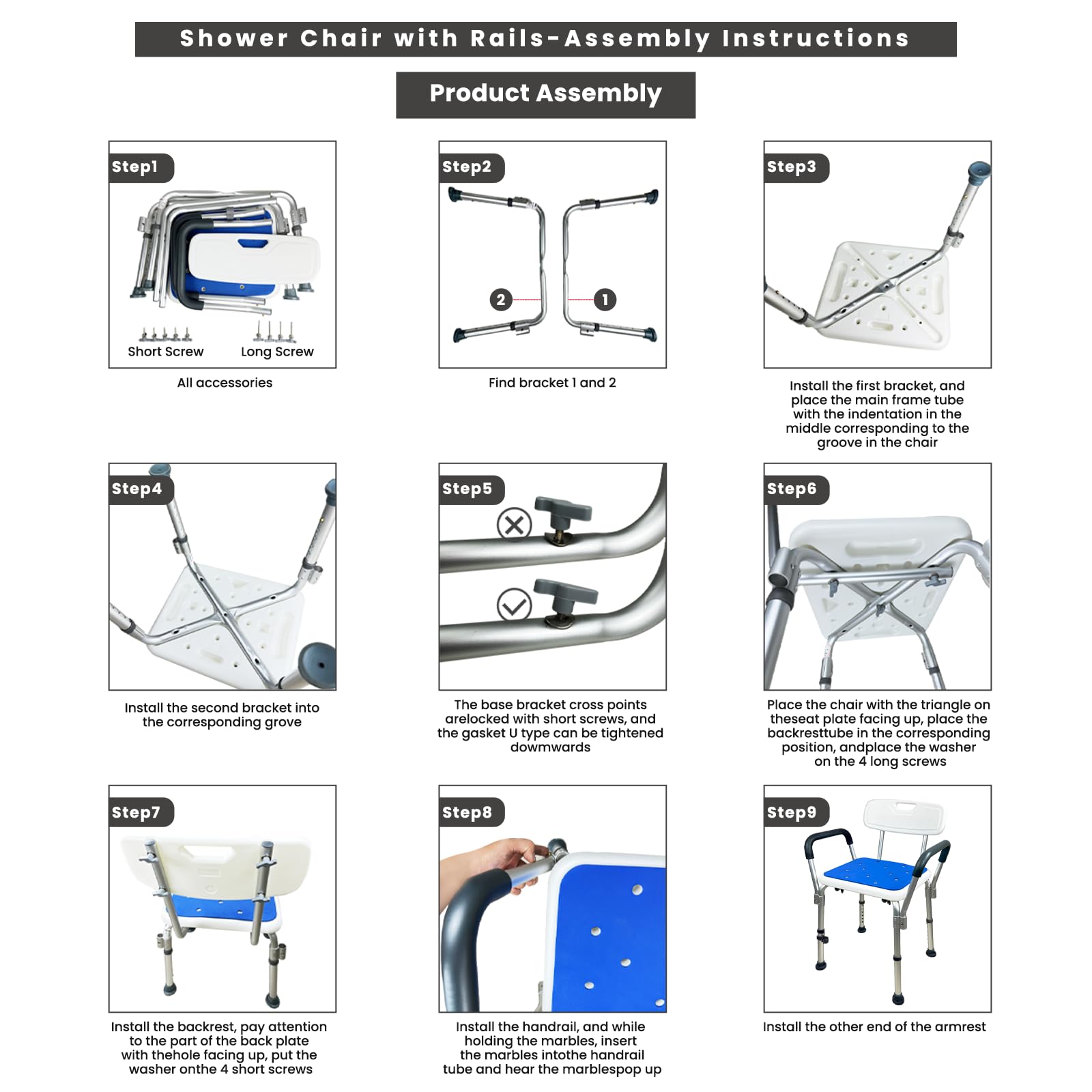 Silla de ducha para asiento interior de ducha con reposabrazos acolchados de altura ajustable, silla de ducha para ancianos y discapacitados, asiento antideslizante, resistente, capacidad de 350