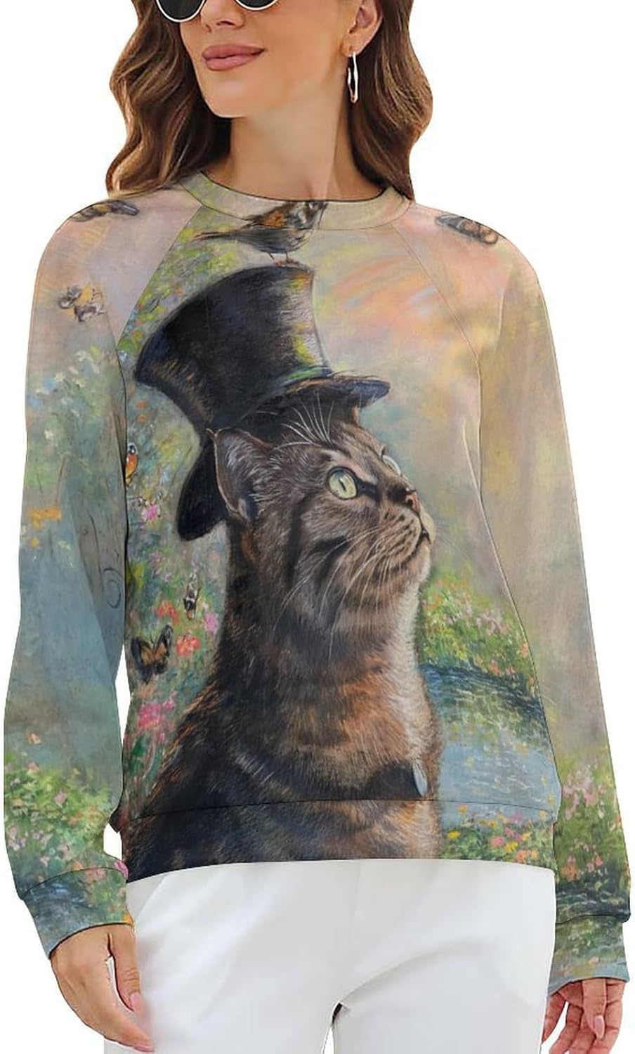 Long Sleeve Shirts for Women Cat Oil Painting Shirt 3D Graphic Sweatshirts Fall Pullover Crewneck Vintage Boho Tops - Image 7