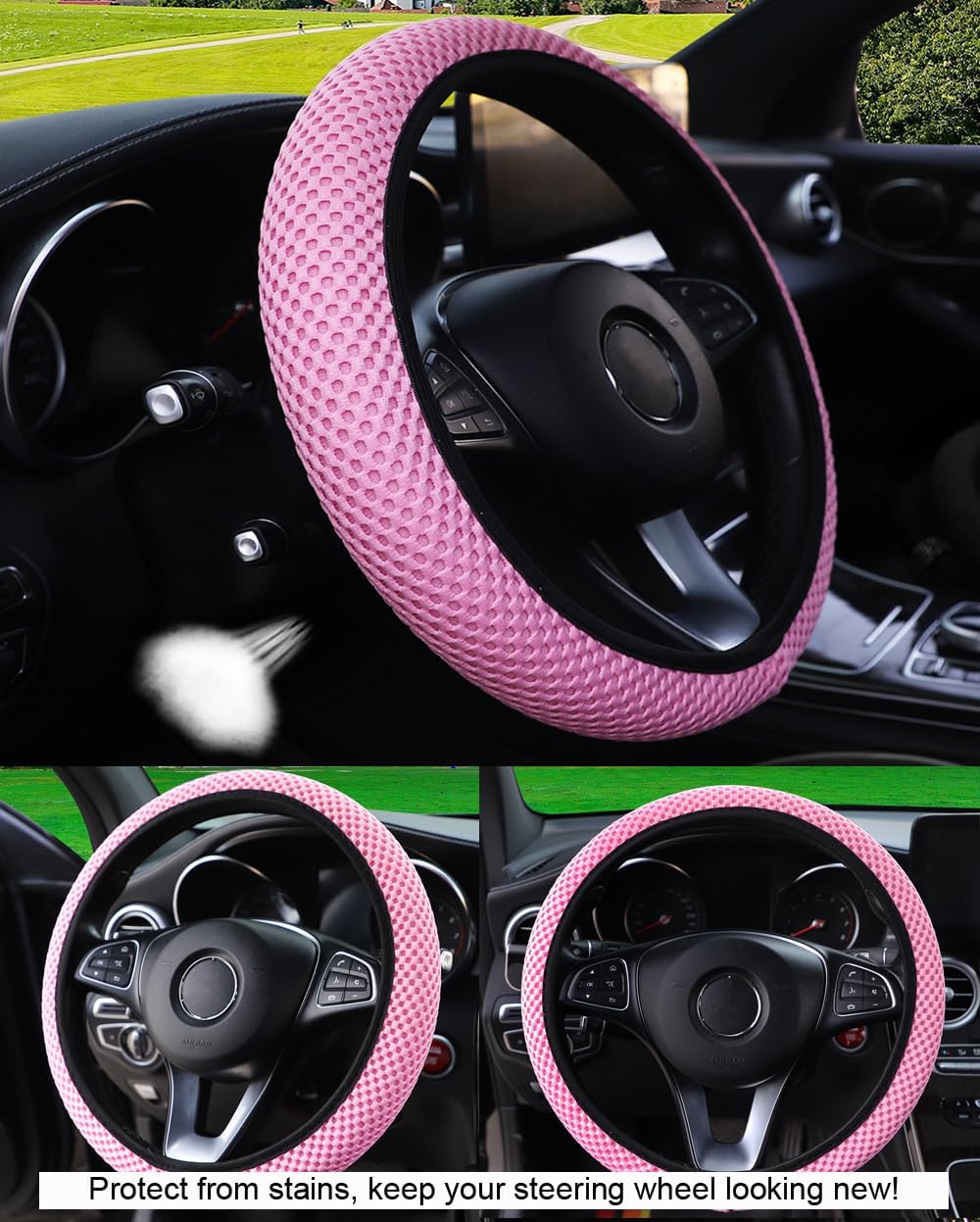 Universal Steering Wheel Covers - 14.5-15 Inch, Soft Microfiber Car Wheel Covers for Women & Men - Interior Car Accessories (Pink) image 2