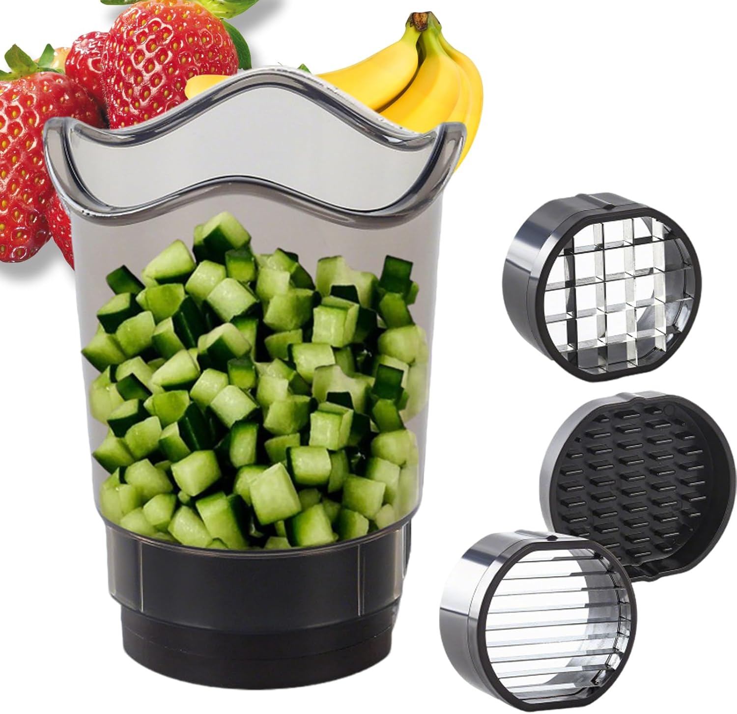 NOVANO Strawberry Slicer with Stainless Blades | Egg & Fruit Slicer Cup for Banana, Cucumber, Mushroom | ABS Detachable Kitchen Gadget – Precision Berry Cutter Tool