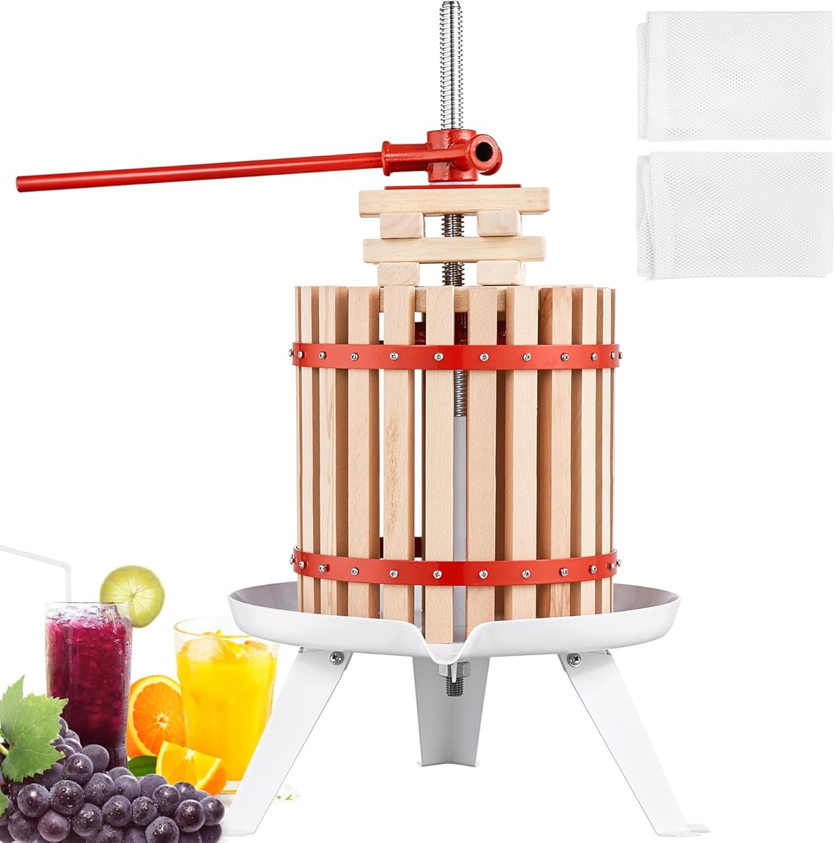 VEVOR Fruit Wine Press, 3.2 Gallon/12L, Solid Wood Basket with 6 Blocks, Manual Juice Maker, Cider Apple Grape Tincture Vegetables Honey Olive Oil Making Press with Pole Handle Bar for Kitchen, Home