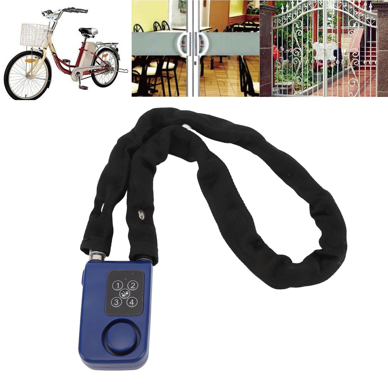 CHICIRIS Wasserbeständiges Fahrrad-Alarmschloss mit Fernbedienung und Passwortschutz für Sichere Motorradnutzung. Edelstahlkonstruktion, 80 Cm (BLUE)