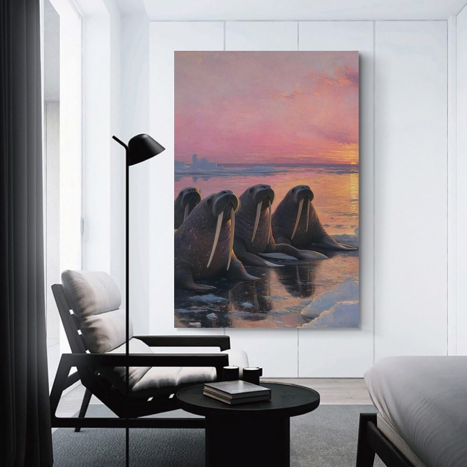 Junmoney Canvas Wall Art Walruses at Sunset, 20x30inch(50x75cm), for Bedroom, Lounge Or Dressing Area, Canvas Wall Decor for Personal Spaces