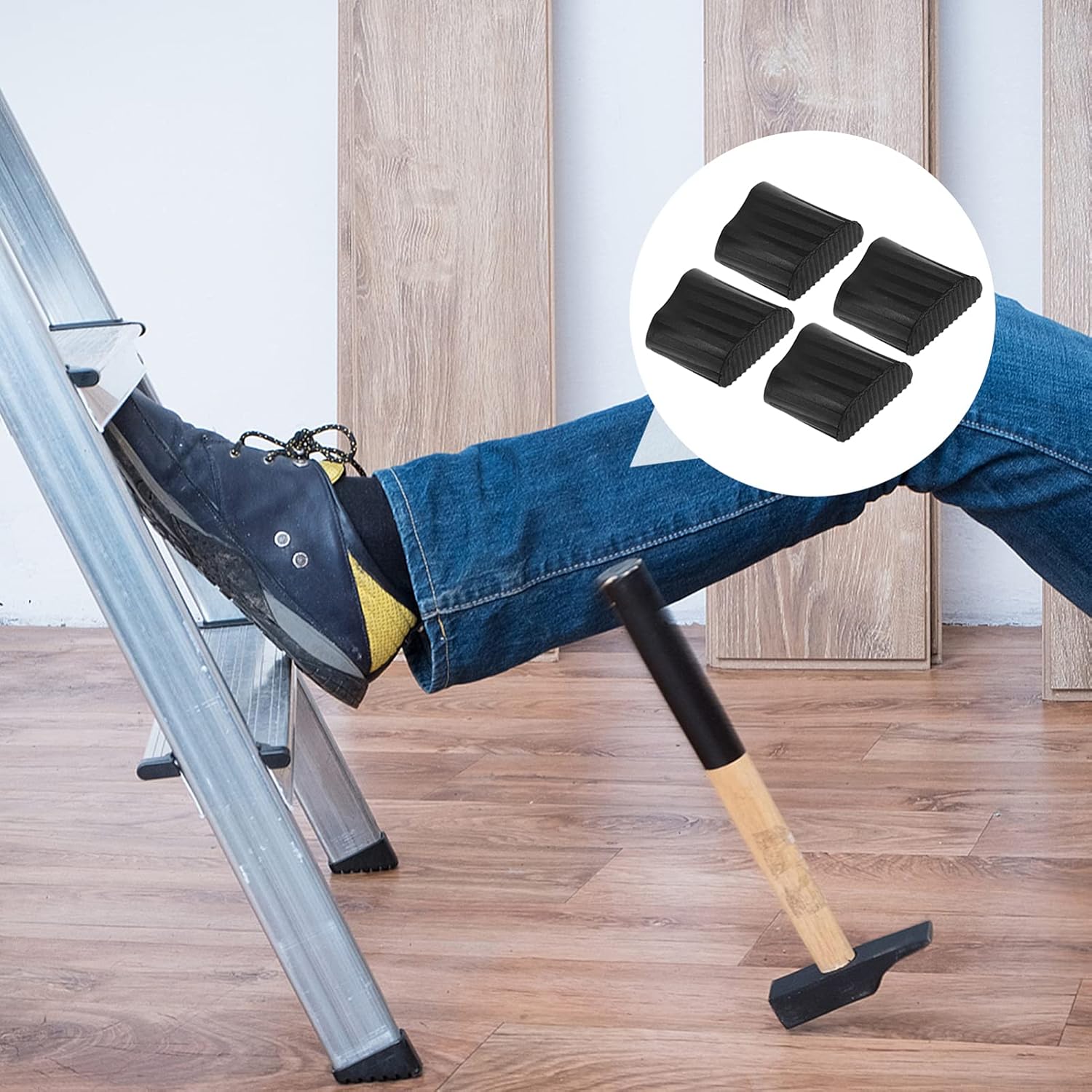 Cabilock 4-Pack Ladder Rubber End Caps 1.96X1.69X1.06 Inch Step Ladder Feet Covers Non-Slip Rubber Pads for Safety and Floor Protection