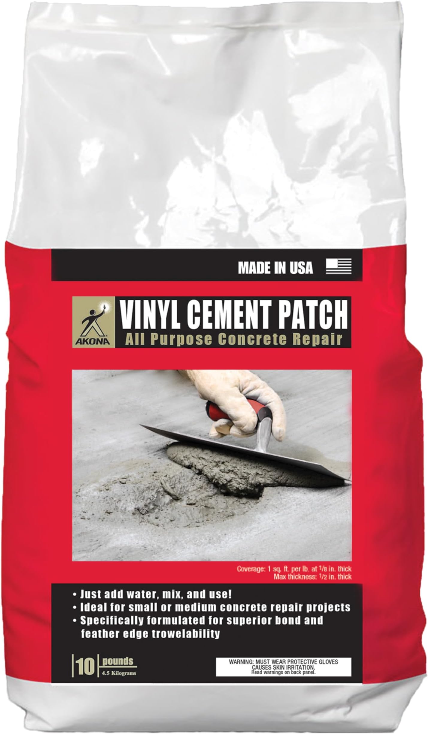 Vinyl Cement Patch - Repair and Patch Concrete Surfaces, Fast-Drying, Ready-to-Use (10 Pound, 1)