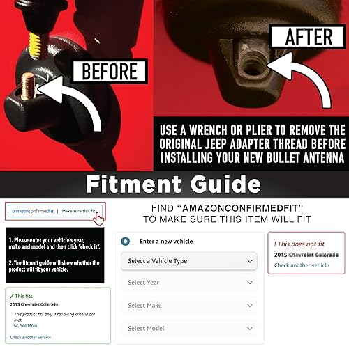 Miniatura 4 de EcoAuto Badass Bullet Antena de repuesto para Jeep Wrangler JK y JL Gladiator 2007+  Antena de repuesto antirrobo  Jeep Wrangler JL y JK (Freedom)