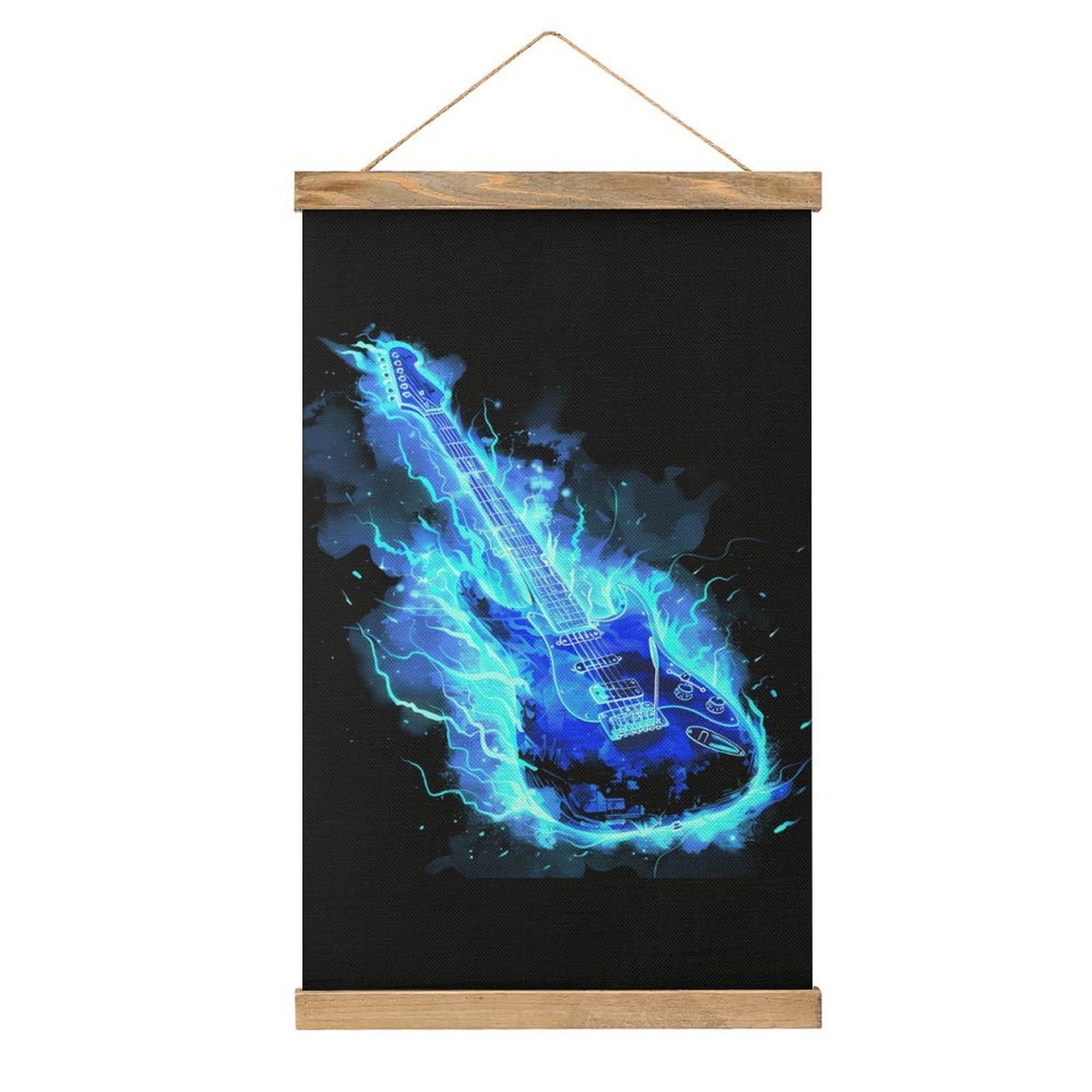 CGSBNGHA Music Blue Electric Guitar Wall Art Prints Linen Hanging Painting Scroll Paintings Pictures Decor for Home