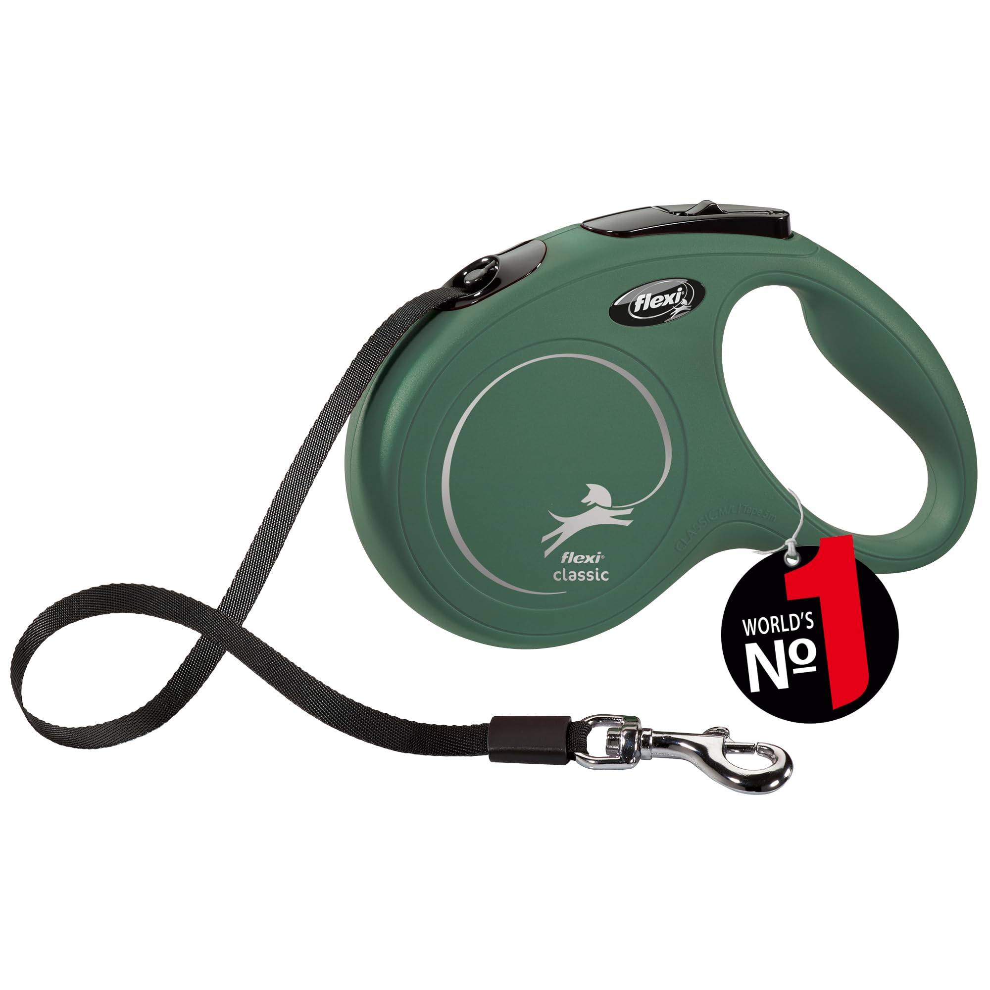 flexi® Classic M Belt 5 m Olive Green Roll Lead for Dogs up to 25 kg, M: 5m (max. 25kg)