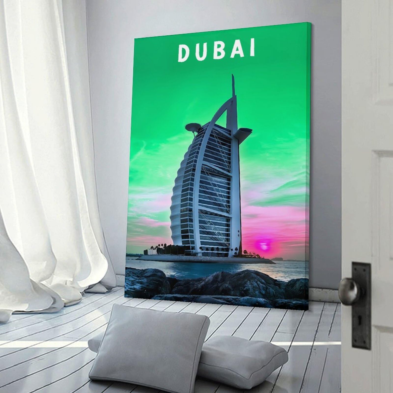 Junmoney Dubai Burj Al Arab Poster Decorative Wall Artwork, 12x18inch(30x45cm), for Study, Office Or Focused Interiors, A Smart Decor Choice for Study Walls