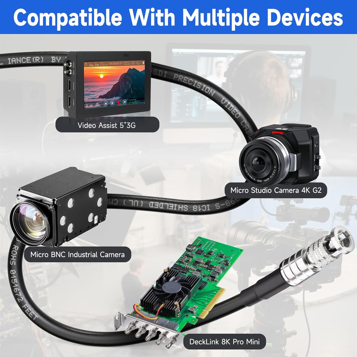 Superbat SDI Male to HDBNC Male Cable Flexible Durable Belden 1855A, 75 Ohm, Support 3G/6G/12G-SDI Video, Broadcast-Grade for Cameras Monitors Switchers (12inch,2-Pack)