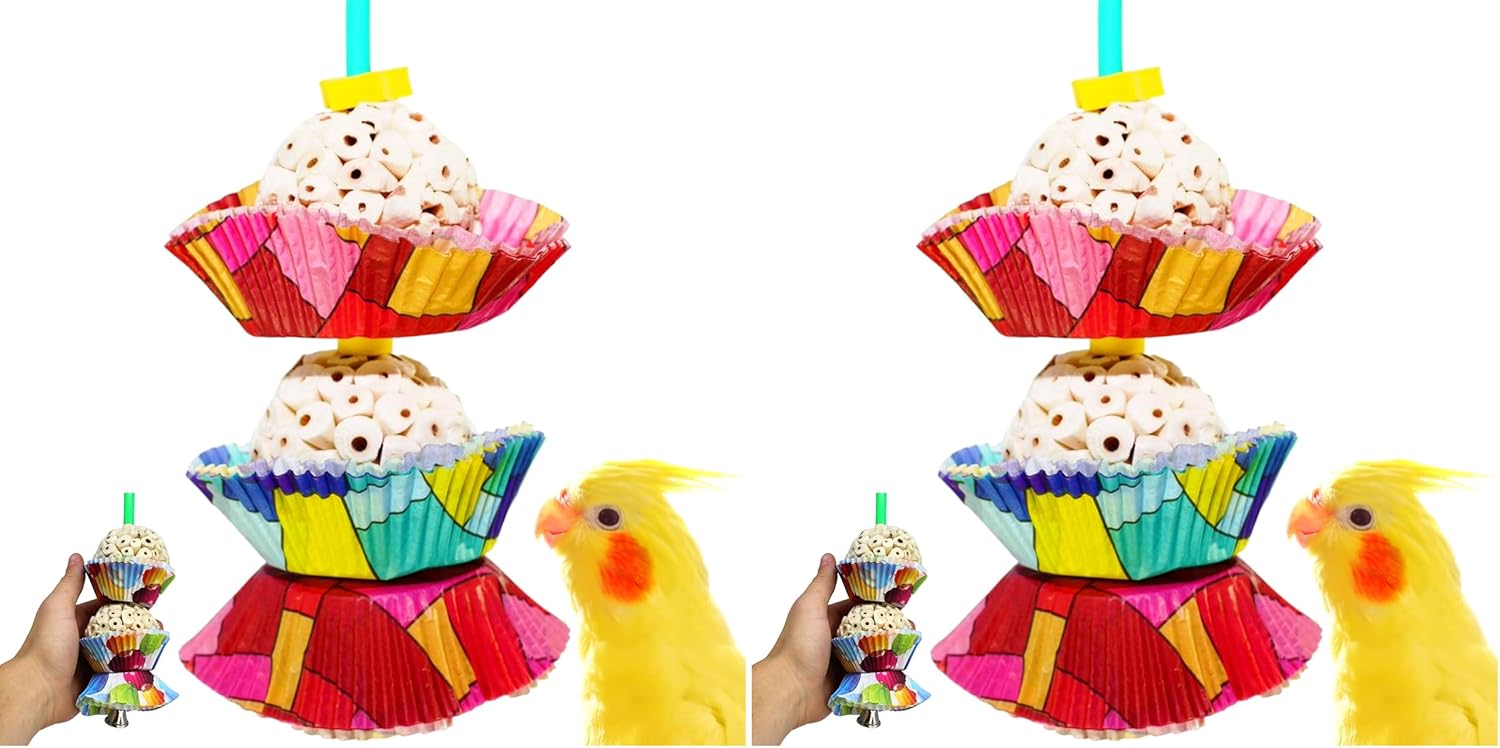 Bonka Bird Toys 1932 Two Cake - Medium-Sized, Natural Sola Balls, Colorful Shreddable Parrot Cage Toy (Pack of 2)