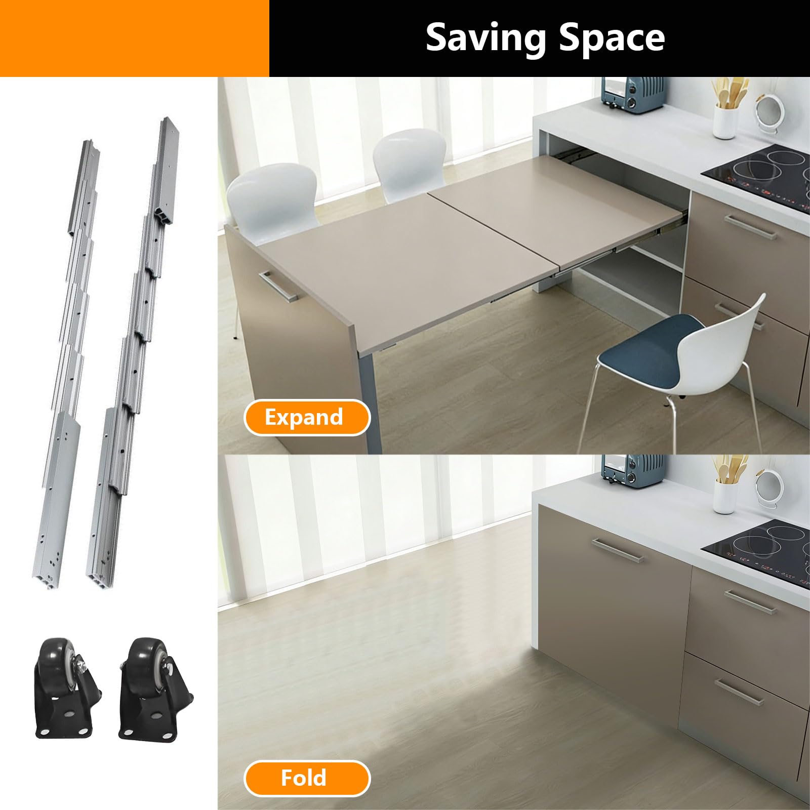 Guía Telescópica De Aluminio para Mesas De Armario, Riel Extensible Riel Telescópico Oculto De Varias Secciones para Mesas, para Dormitorios, Despachos Y Encimeras De Cocina,1450mm
