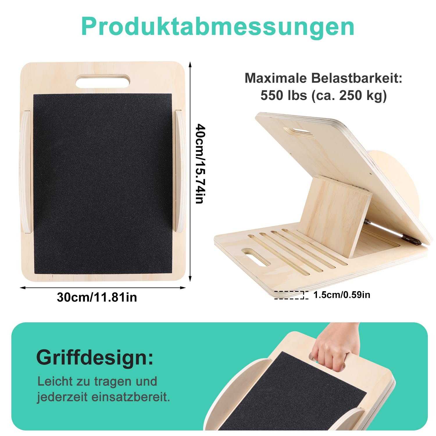 Planche Inclinée en Bois Planche D'étirement des Mollets Planches D'équilibre Réglable Slant Board Etirements Mollet Portable Etireur de Mollets pour Physiothérapie Genoux Chevilles Jambes