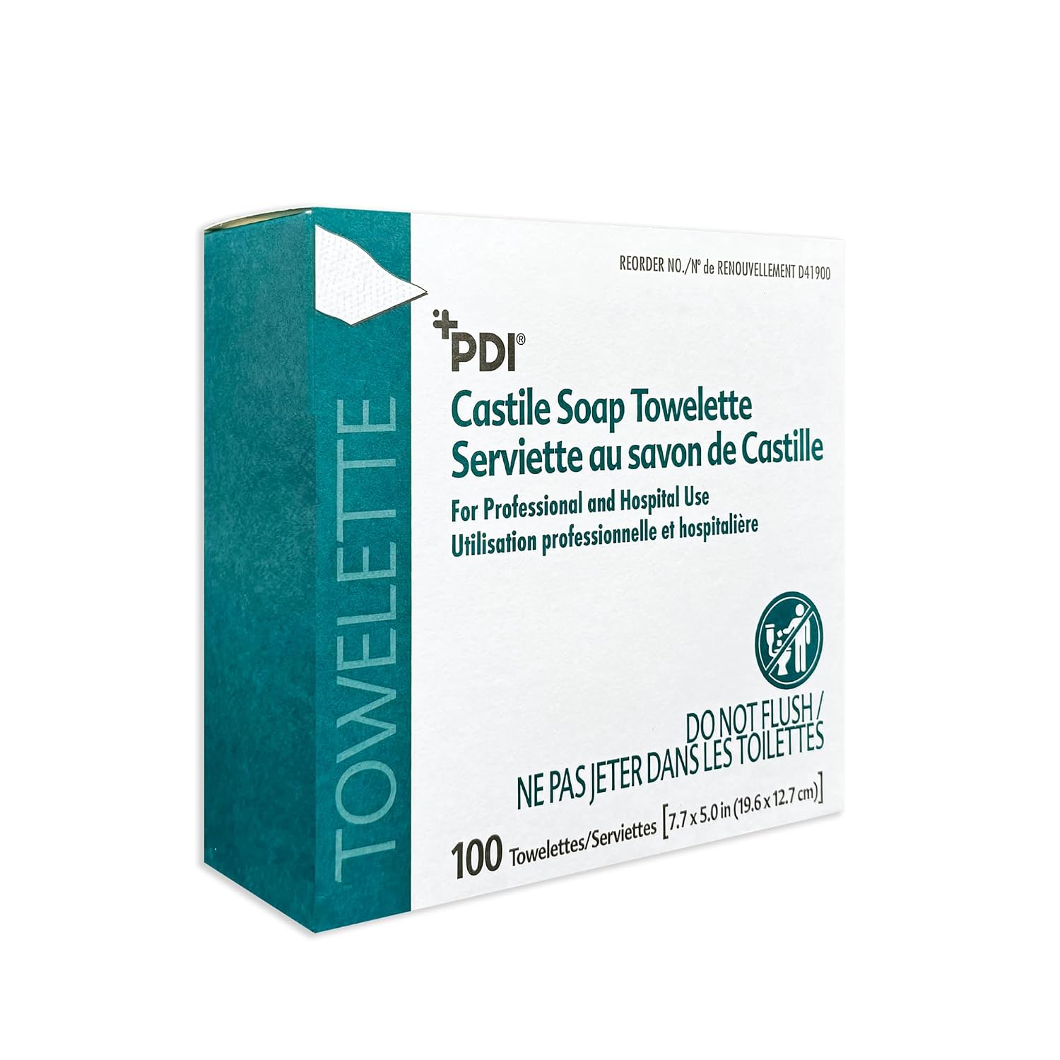 PDI Castile Soap Towelette, 1 Box of 100 Individually Wrapped 7.7"x5" Wipes, Gentle Soap Cleansing Towelettes for Personal Hygiene, Hand & Facial Cleaning, Travel & Patient Care