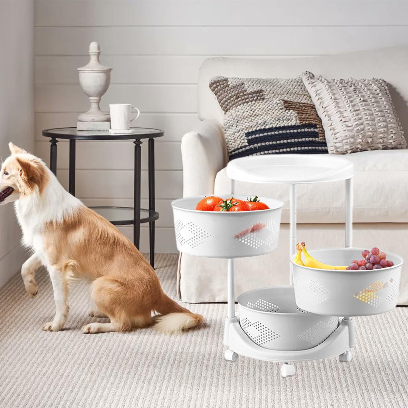 Estante de almacenamiento giratorio para cocina - de almacenamiento | con ruedas para verduras multicapa | Organizador de estantes para almacenamiento de alimentos | Práctico estante de almacenam