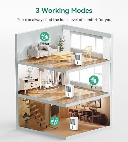Miniatura 3 de Deshumidificador de 2500 pies cuadrados para sótano con manguera de drenaje máximo 34 pintas, deshumidificadores para el hogar, baño, habitación