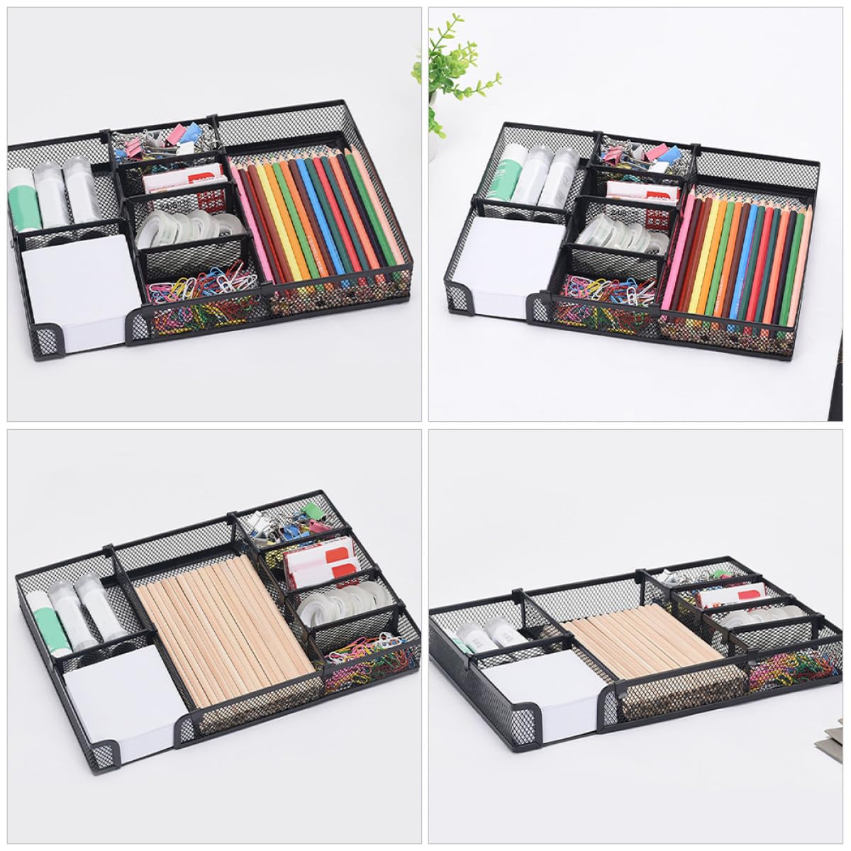 Healeved Organizador de Escritorio de Metal Negro DIY Bandeja de Malla Portalápices Metálico y Compartimentos para Cajones Adecuado para Oficina y Material de Oficina Organizadores de
